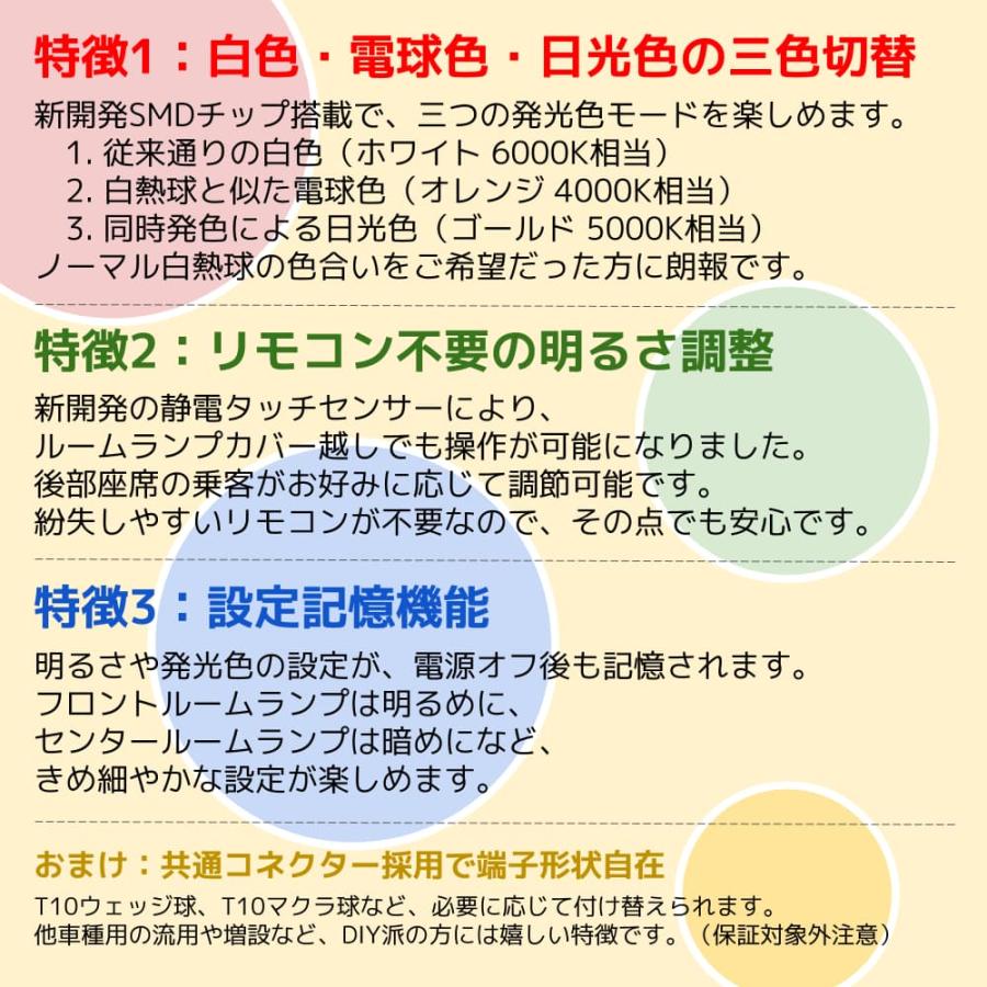 最新仕様 3色切替 LEDルームランプ トヨタ ハイエース レジアスエース 200系 専用設計 静電タッチ式 3色切替 151連 8点セット｜lifeideas｜07