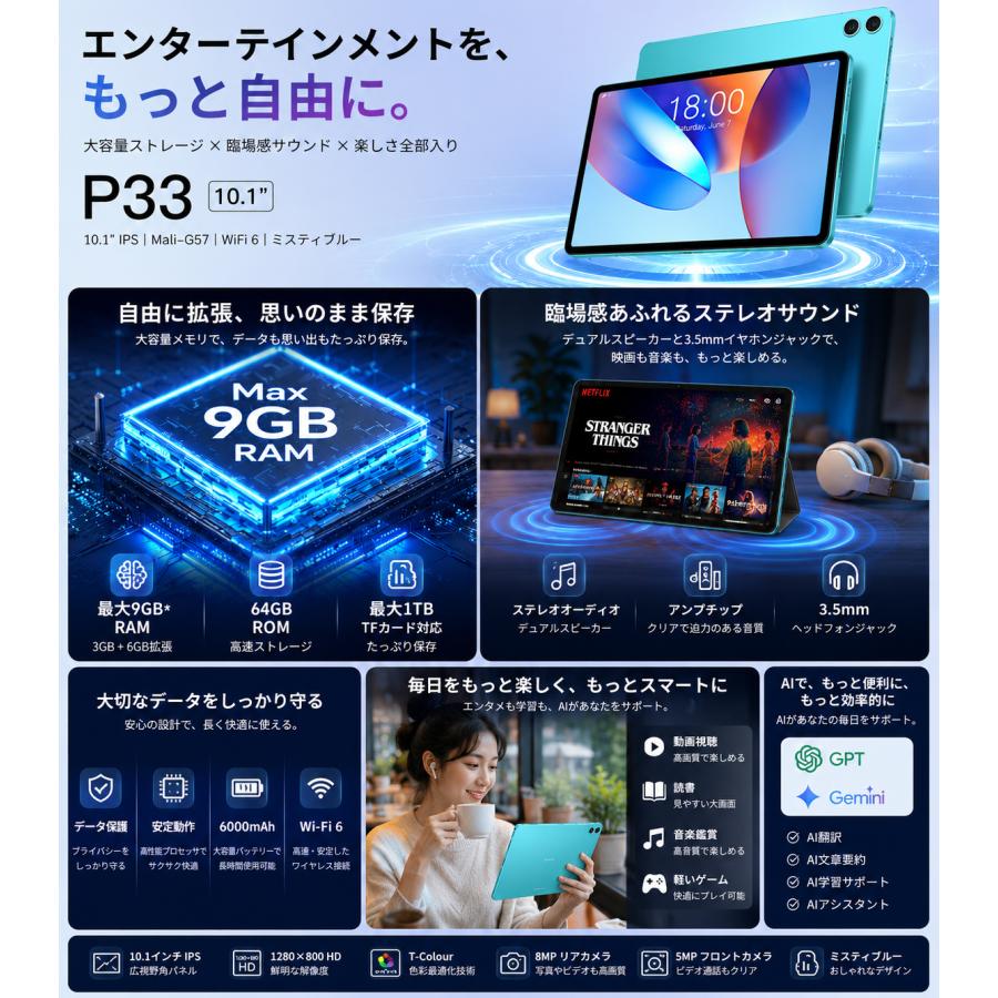 TECLAST 1000円OFF！☆Android16/15 タブレット 10インチ TECLAST P30T