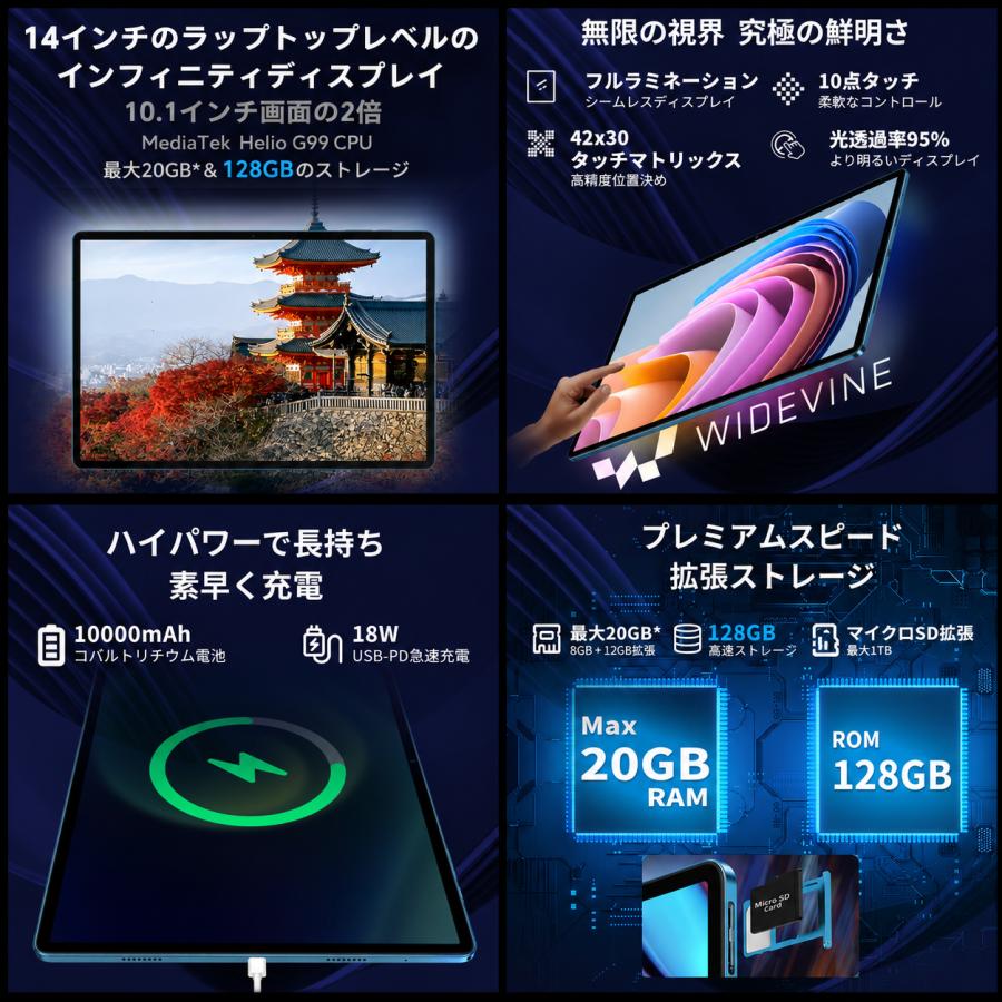 TECLAST アンドロイドタブレットPC本体14インチTeclastT70Android15sim