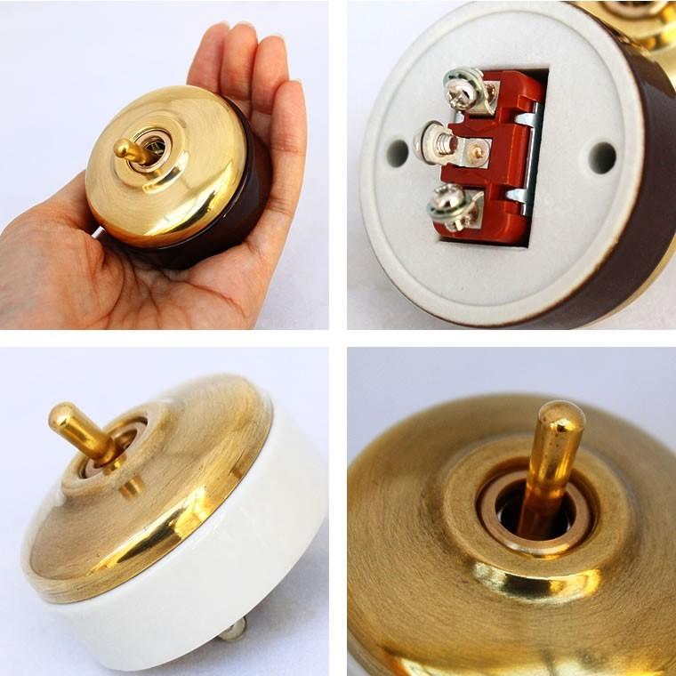 日本製 レトロ 真鍮 スイッチ ブラス・陶器素材 トグルスイッチ