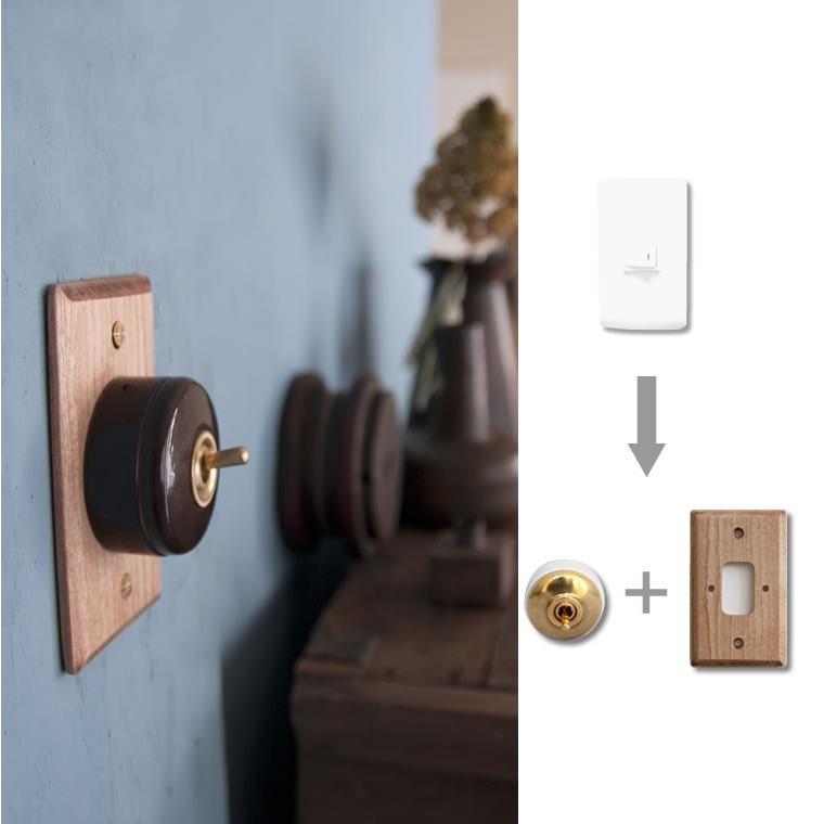 日本製 レトロ 真鍮 スイッチ ブラス・陶器素材 トグルスイッチ 壁