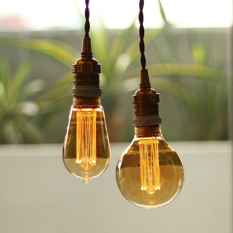 アンティーク風 ペンダントライト2個セット エジソンバルブ ブラウンケーブル EdisonBulb 2個セット ノスタルジア エジソン電球 LED電球 調光器対応