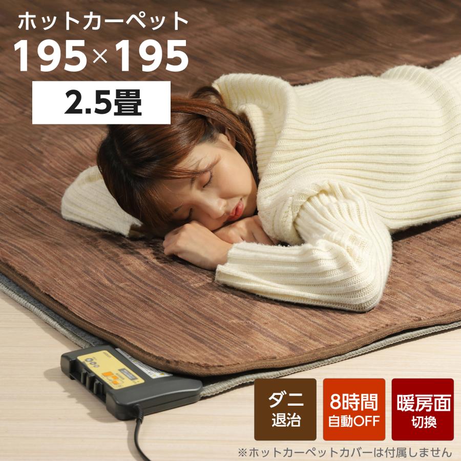 日本製 ホットカーペット 2.5畳 195cm×195cm グレー 暖房面切換 8時間