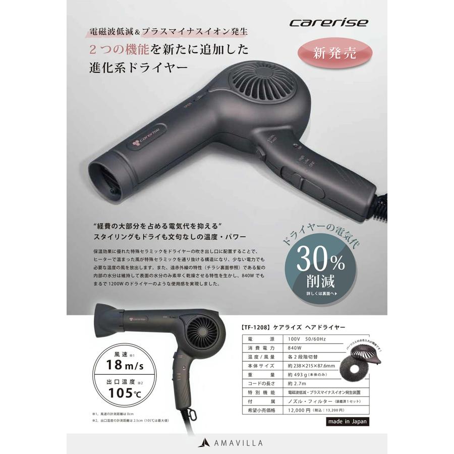 ケアライズ ヘアドライヤー TF-1208 ホワイト 電磁波低減 ドライヤー 