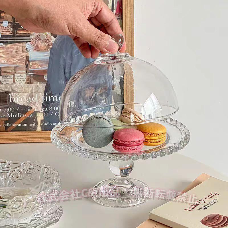 ガラスケーキドーム 脚付き皿 製菓 ガラスコンポート 蓋つき ガラス