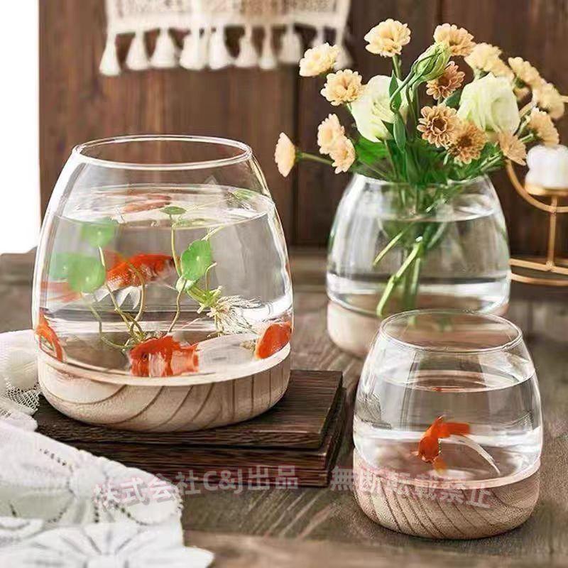 金魚鉢ガラス丸金魚水槽小さいメダカ水槽飼育水槽メダカ鉢観葉植物
