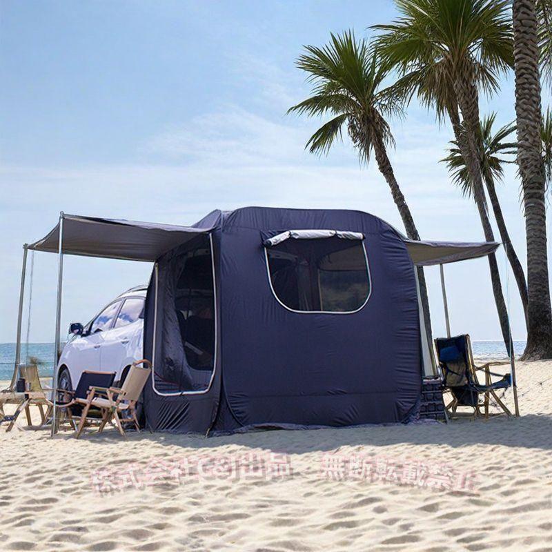 カーサイドタープ トランクテント 車中泊テント 車と連結 屋根シート付