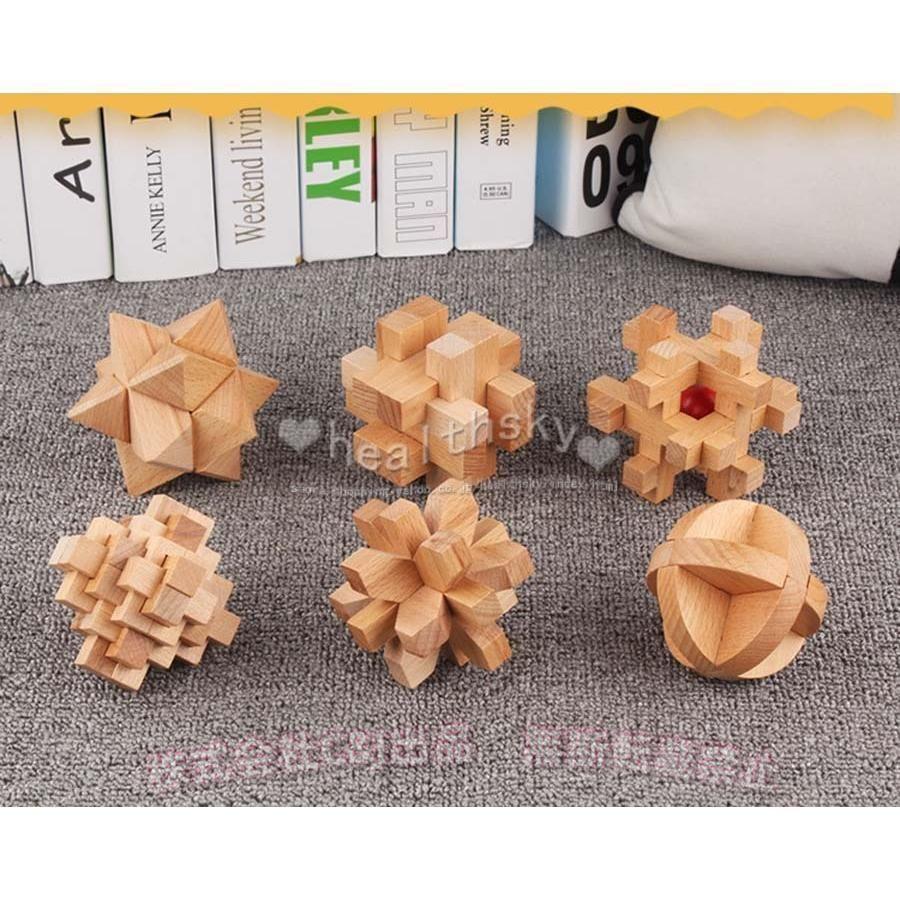 木製立体パズル 6個セット 積み木 組立 カラクリ 知恵の輪 ???????力 