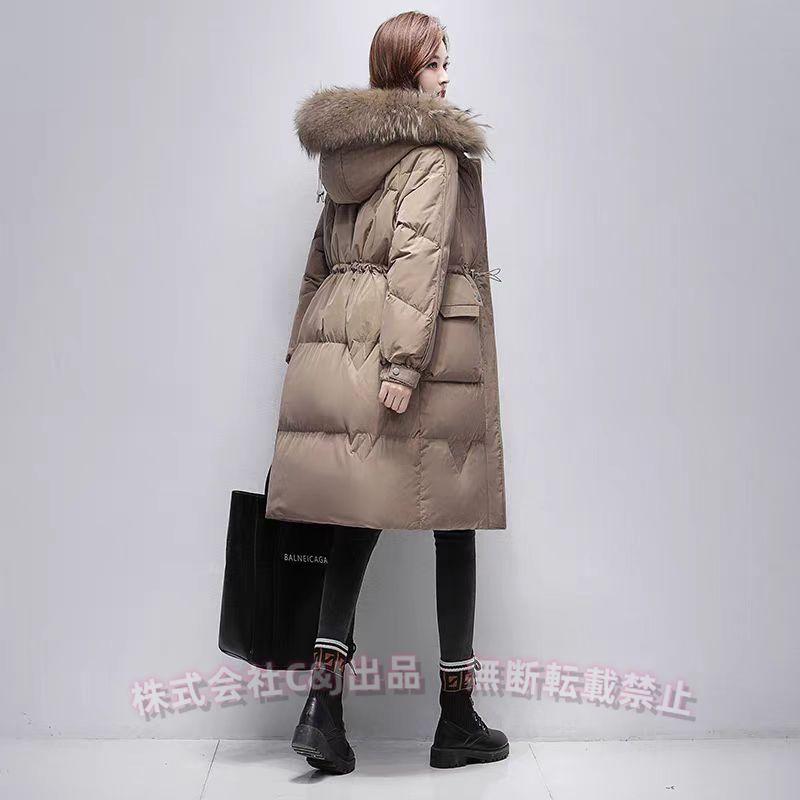 ロングダウンコート レディース 90%ダウン 秋冬 軽量 C&J フード付き