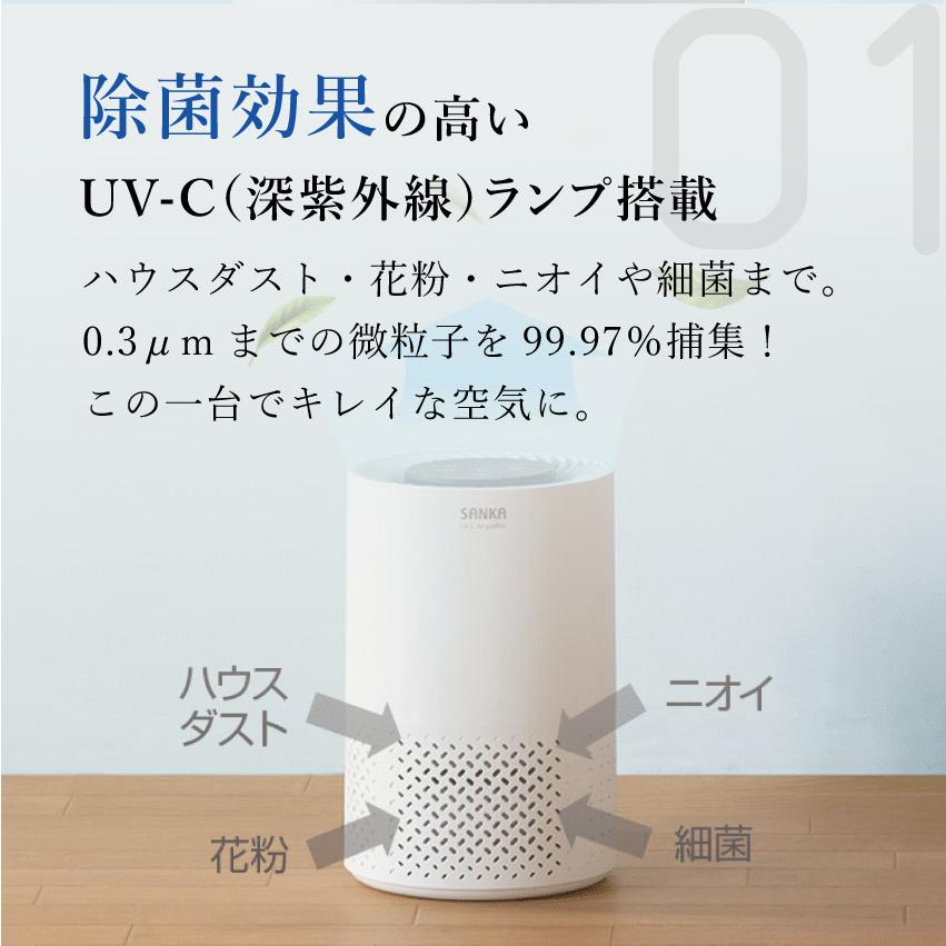 空気清浄機 SANKA サンカ UV-C除菌空気清浄機 SAP-1100 5畳用 ホワイト｜lifeluck｜05