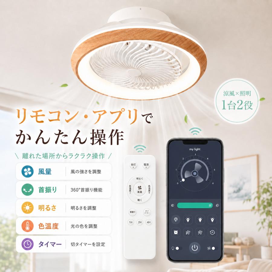 新入荷]シーリングファンライト 360°首振り ファン付き照明 1台2役 DC