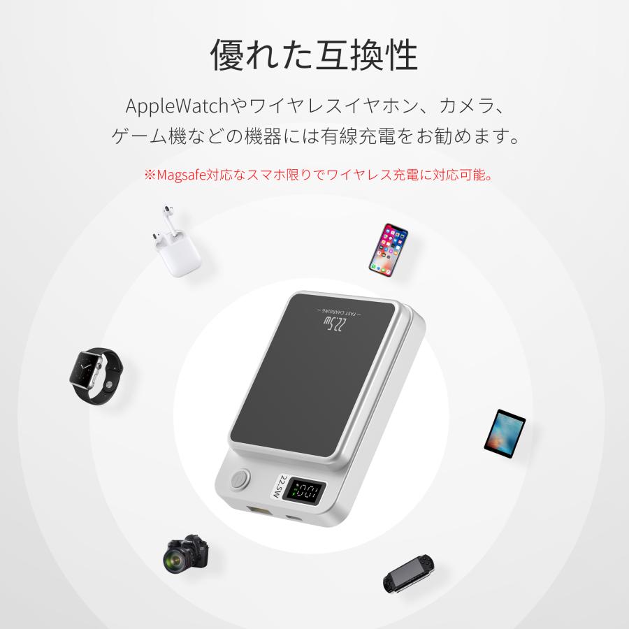 モバイルバッテリー ワイヤレス 充電器 大容量 22.5W 12000mah magsafe 急速充電 iphone 15 3台同時に充電 軽量 小型 携帯充電器 マグネット式 PSE｜lifemall-store｜11