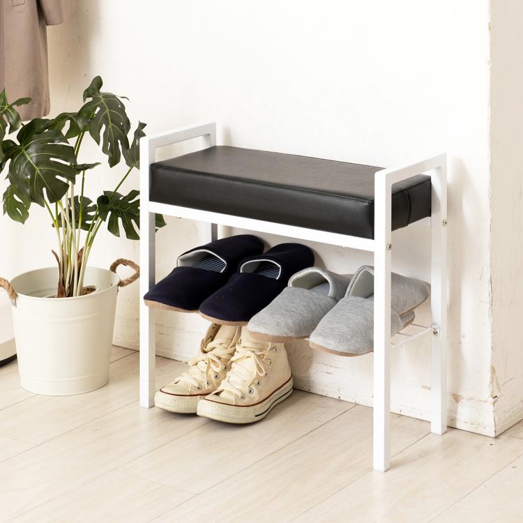 1752円 正規販売店 送料無料 クッション付エントランスベンチ 収納棚付 手すり付 シューズラック 玄関ベンチ 玄関収納 チェア 靴収納 スチールラック おしゃれ Niks 家具