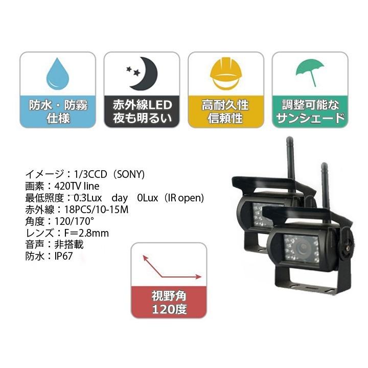 防水暗視カメラ2個搭載 ワイヤレスバックカメラセット 7インチ液晶