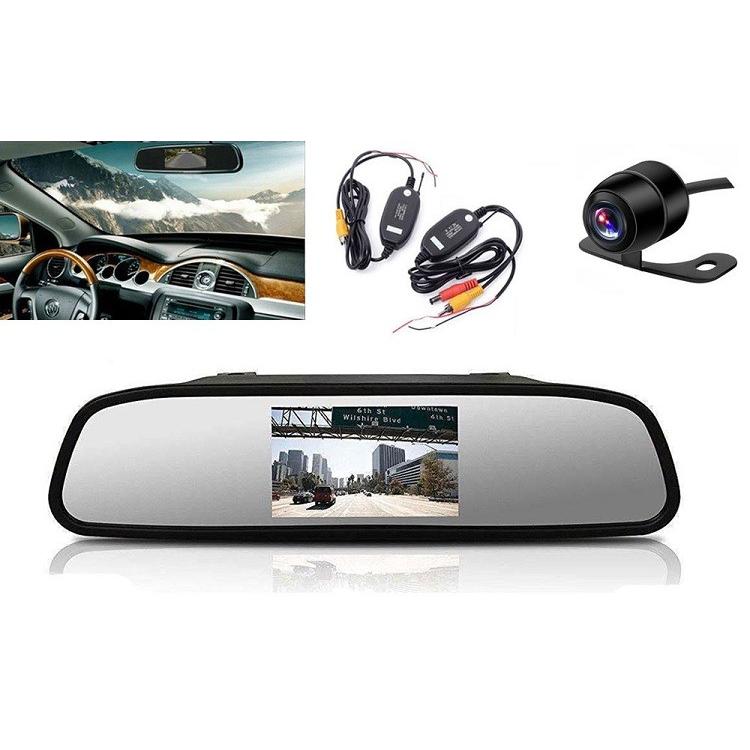 4.3インチルームミラーモニター+CCD小型防水バックカメラ+無線キット 3