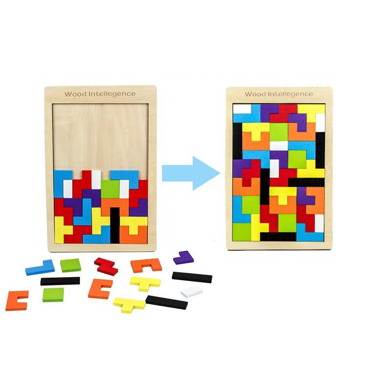カラフル木製パズル ジグソーパズル 40ピース 図形作りや型はめに挑戦