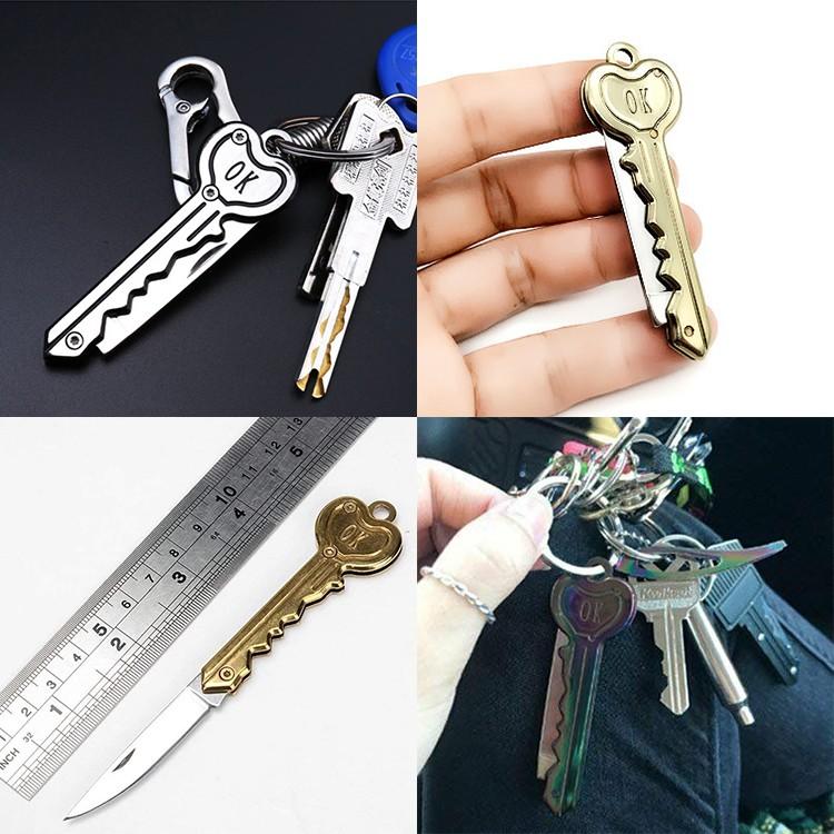キー型ミニナイフ 折畳み式 全長126mm 高硬度ステンレス刃