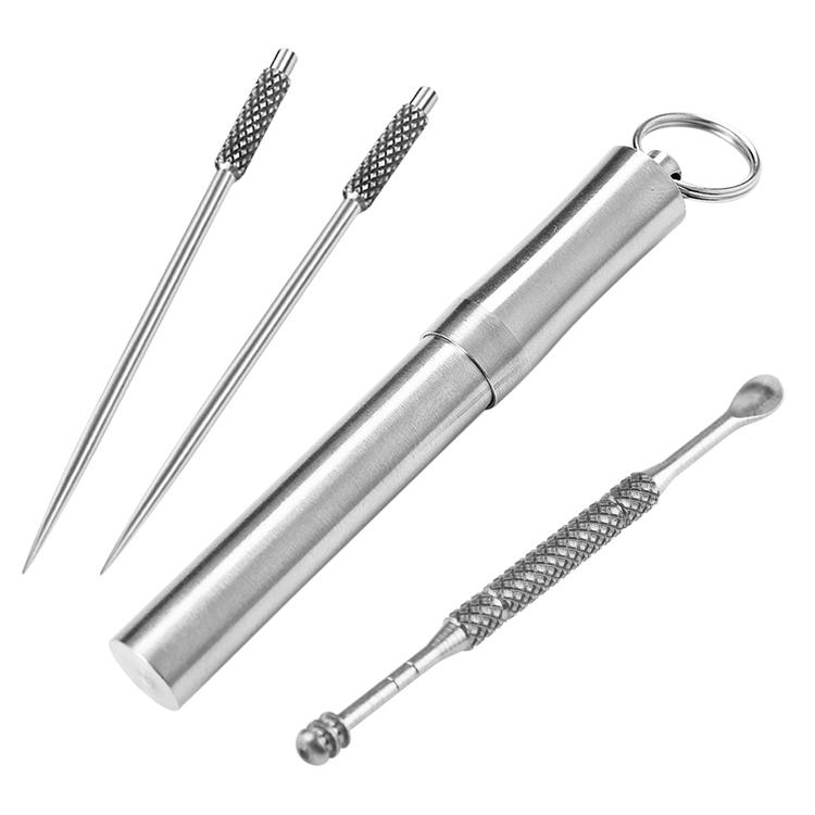 新品 銀の耳かき、銀の爪楊枝 チタン製耳かき＆爪楊枝2本セット 携帯用 ステンレス製ケース入り 無害