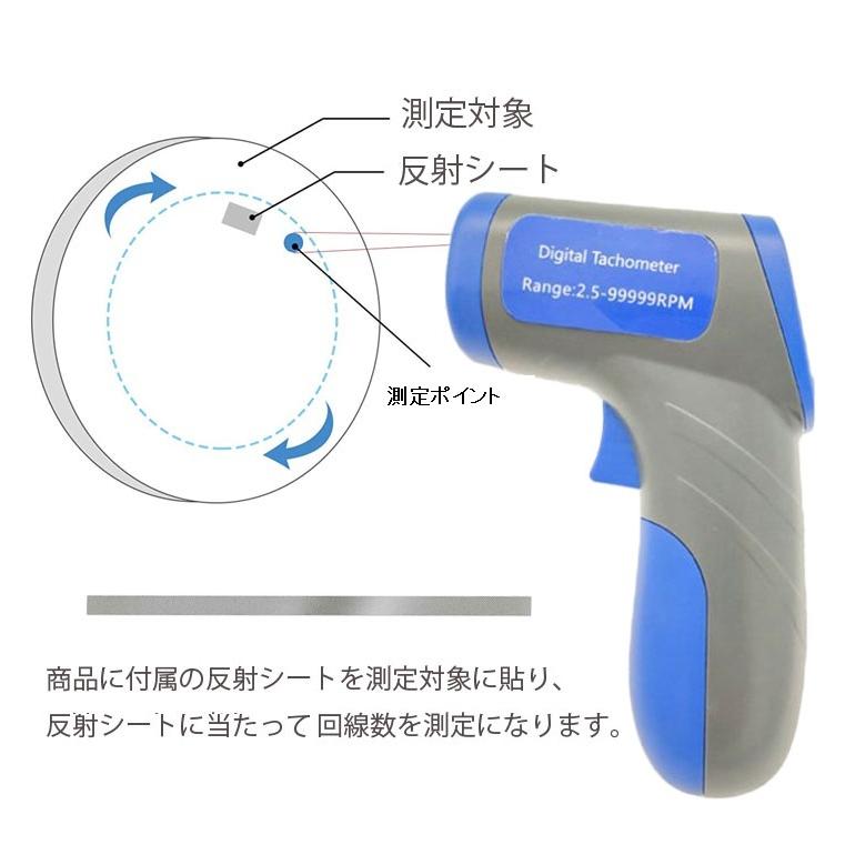 非接触式デジタル回転計 タコメーター LCD液晶 バックライト 2.5-99999RPM 最大値 最小値 平均値 60組数値保存可能 9V角型乾電池使用 自動電源OFF LP-TMDT6685｜lifepowershop｜06