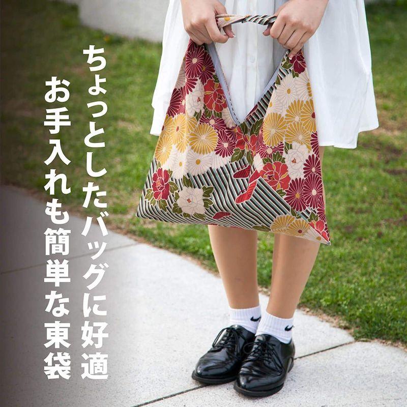 のレン 東袋 レトロフラワー 日本製 風呂敷バッグ 和柄 エコバッグ 丸洗いok あずま袋 ブラック 高級品市場