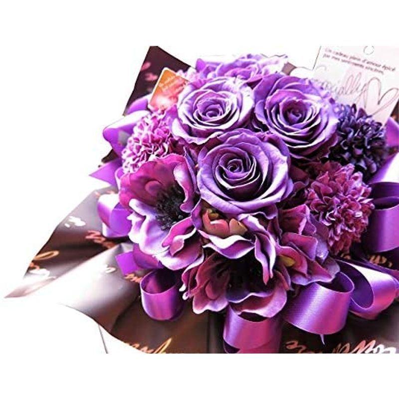 ★動作確認済み 喜寿お祝い 77歳 花束風 紫バラ４ プリザーブドフラワー入りギフト クリアーケース付き 枯れない 【G1992342441】(10686円)