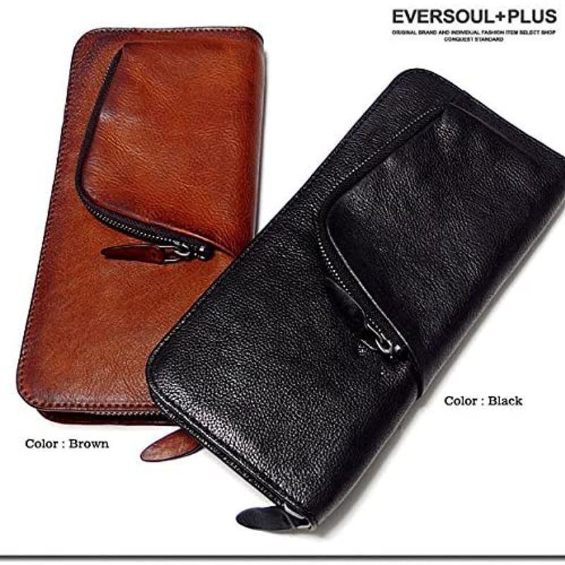 EVERSOUL エヴァーソウル 長財布 レザー 本革 メンズ 財布 ロングウォレット おしゃれ サイフ (ブラウン) レザー エヴァーソウル 長財布 本革 メンズ 財布 ロングウォレット おしゃれ サイフ ブラウン