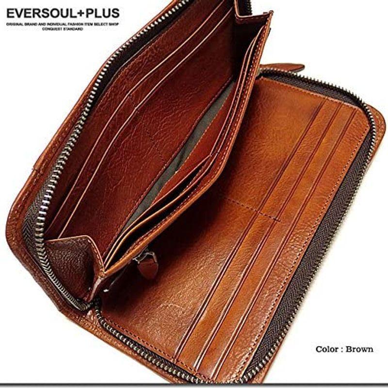 EVERSOUL エヴァーソウル 長財布 レザー 本革 メンズ 財布 ロングウォレット おしゃれ サイフ (ブラウン) レザー エヴァーソウル 長財布 本革 メンズ 財布 ロングウォレット おしゃれ サイフ ブラウン