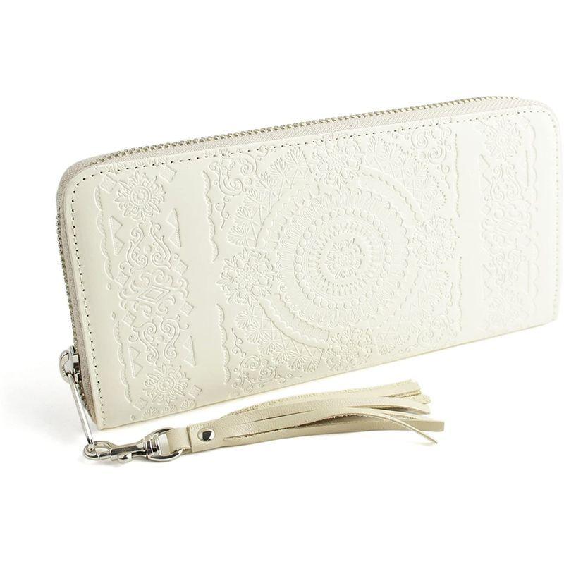 パッカパッカ pacca pacca 日本製 本革 長財布 ラウンドファスナー アラベスク 馬革 牛革 (ホワイトベージュ) ウェア&シュー pacca 馬革 牛革 日本製 本革 長財布 ラウンドファスナー アラベスク ホワイトベージュ ウェア&シュー レザー