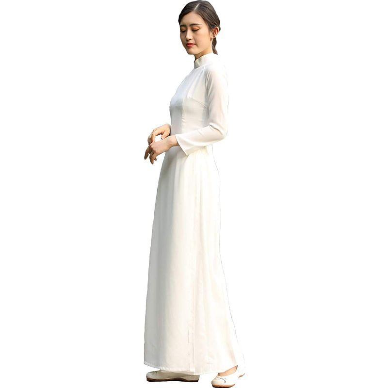 限定価格セール アオザイ レディース パンツ付き ベトナム民族衣装 白いロング長袖アオザイ 襟付き M Babylonrooftop Com Au