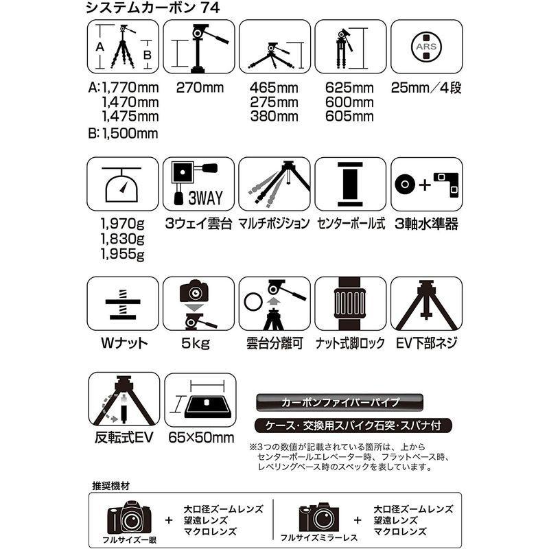 ★11時間以内発送★美品 SLIK カーボン三脚 システムカーボン 74 4段 ナットロック式 3ウェイ雲台 アクセサリーポート装備 109281 【YWU1805920946】(64345円)
