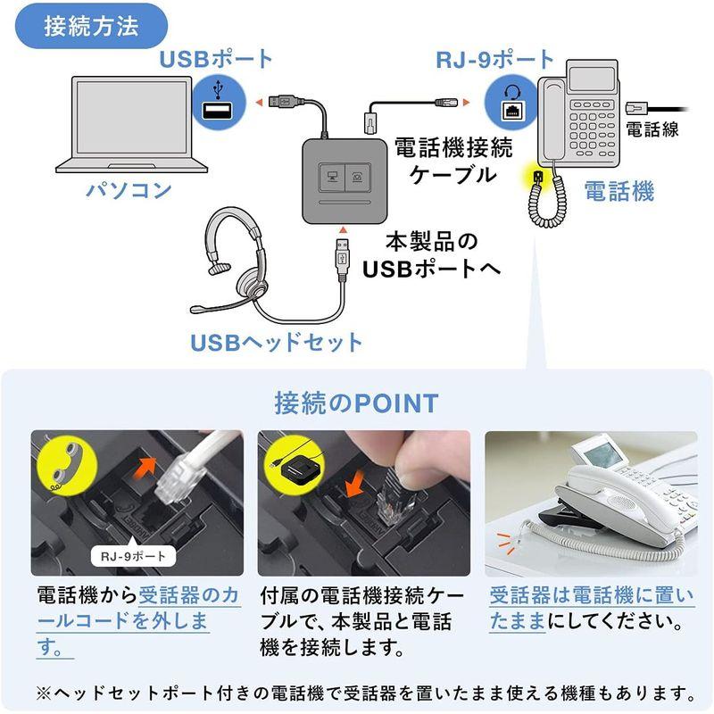 サンワダイレクト USBヘッドセット・電話機 切替アダプタ RJ-9 手元切替 400-HSAD001 USBヘッドセット 電話機 切替アダプタ RJ 手元切替 HSAD001