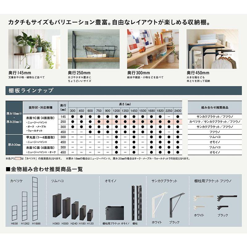 ウッドワン　棚板　ニュージーパイン無垢材　ナチュラル色　糸面　長さ1200x奥行300x厚み30mm　MTR1200I-G4I-NL