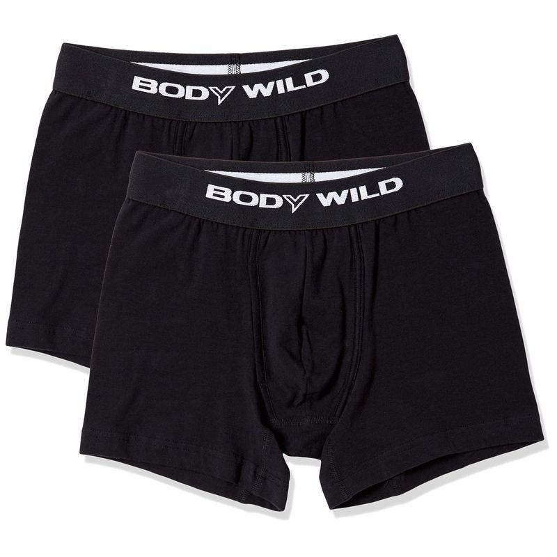 ボディワイルド ボクサーパンツ ボクサーブリーフ ビッグロゴ 2枚組 前あき 綿混 ベーシック BWB0802 メンズ ブラック S | 