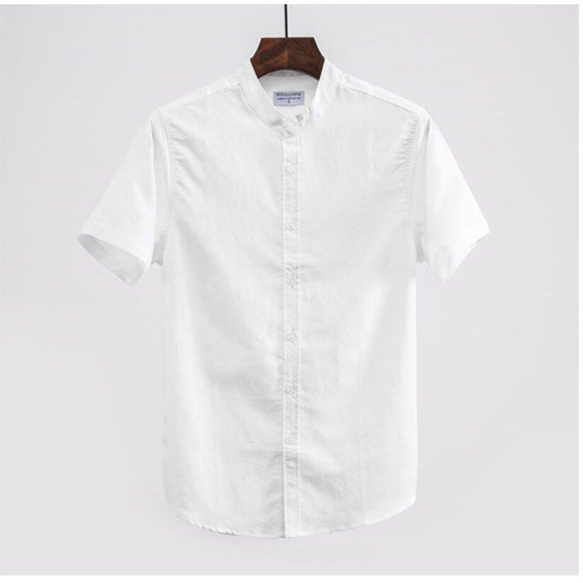 シャツ メンズ カジュアルシャツ 半袖 メンズ 立ち襟 シャツ ワイシャツ ビジネスシャツ 綿麻シャツ トップス 通勤 無地 麻 おしゃれ サイズ交換ｏｋ