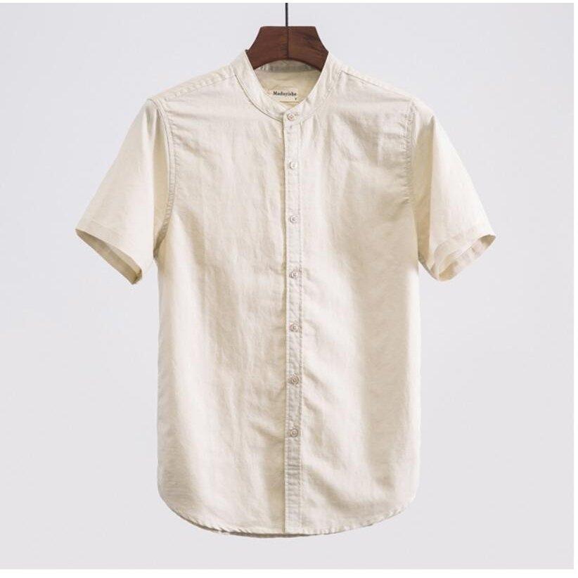 シャツ メンズ カジュアルシャツ 半袖 メンズ 立ち襟 シャツ ワイシャツ ビジネスシャツ 綿麻シャツ トップス 通勤 無地 麻 おしゃれ サイズ交換ｏｋ