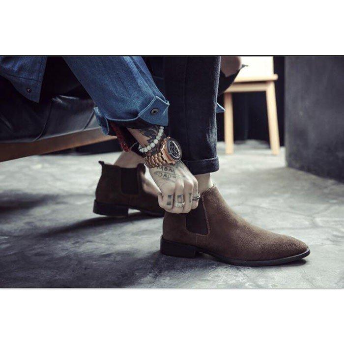 ブーツ メンズ ブラウン ショート スエード フラットソール おしゃれ サイドゴア 秋冬