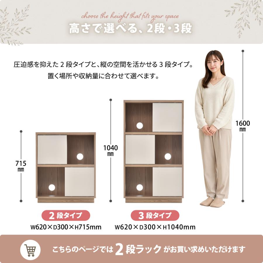 ラック 扉付き 2段 収納 木製 幅62cm シェルフ 本棚 棚 おしゃれ