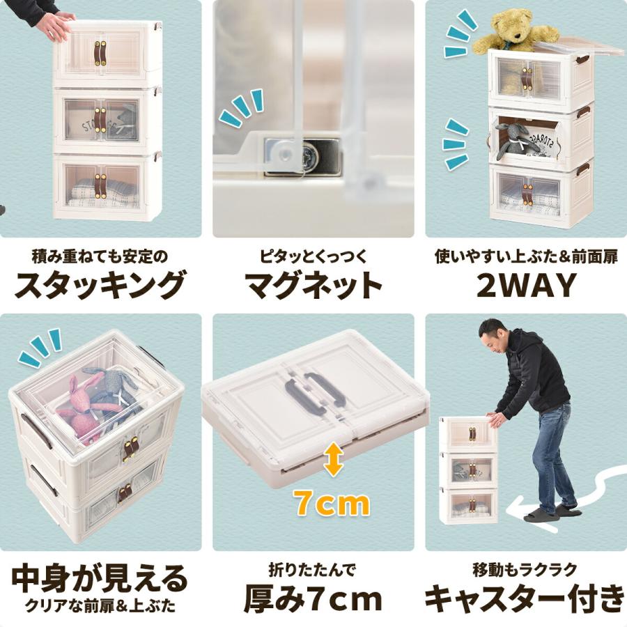 収納ボックス 3個セット 折りたたみ 幅40 キャスター付き 両開き 透明 
