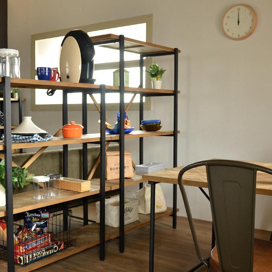 ラック 棚 木製 おしゃれ 収納 5段 幅90 アンティーク 天然木 本棚