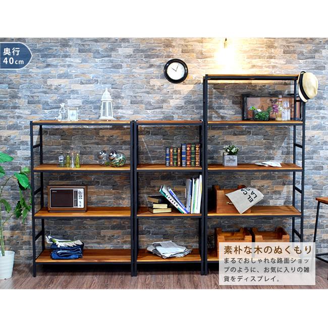 ブラックアイアン　組み立て式オープンシェルフ天板木製　155×125×40 ラック 木製 5段 幅86 奥行40 BRICK 棚板可動 おしゃれ スリム
