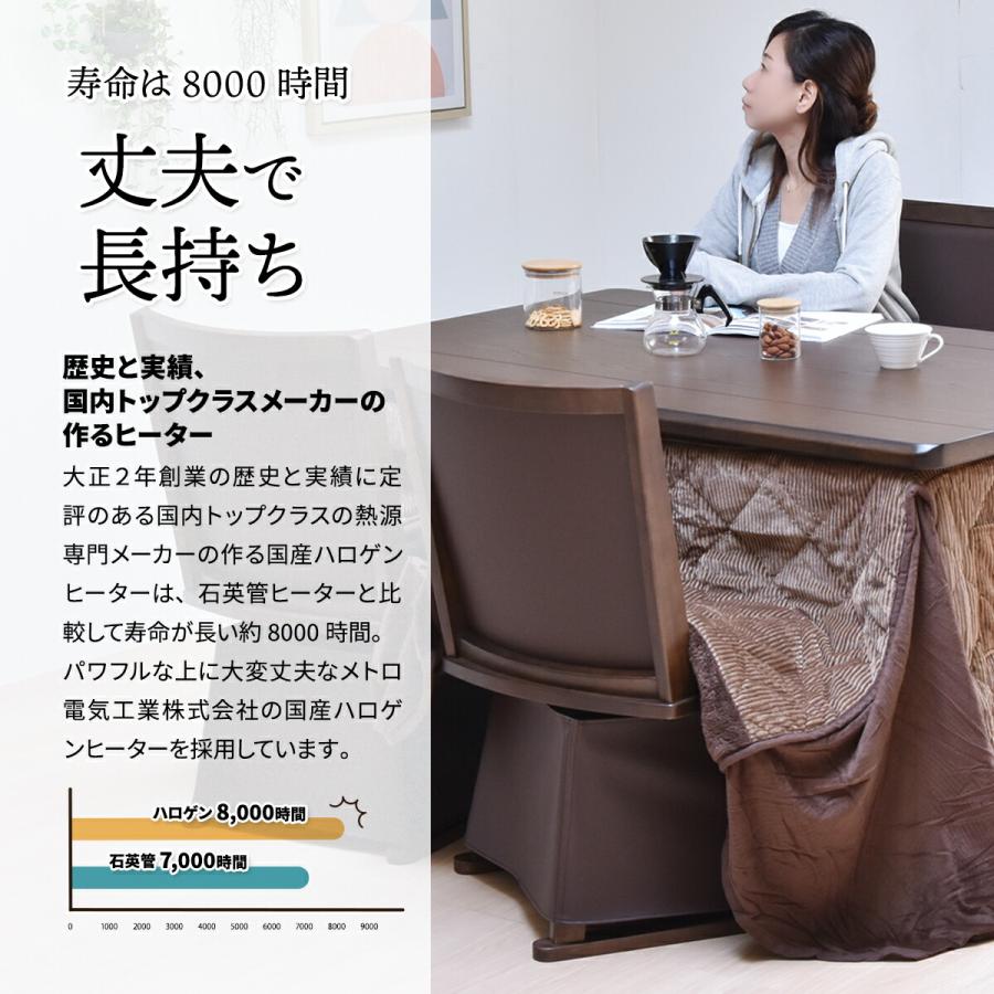ダイニングこたつ 3点セット 2人掛け 速暖2秒 長方形 135×85 こたつ