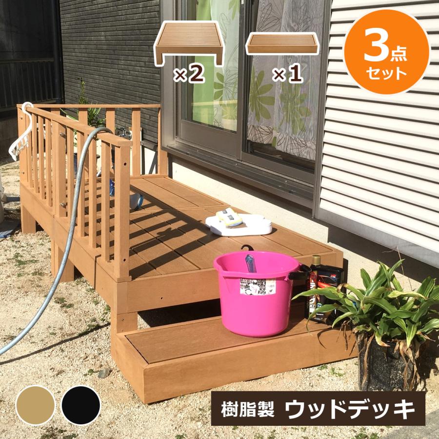 ウッドデッキ 組合せ3点セット本体2 ステップ1 人工木 樹脂 ベランダ