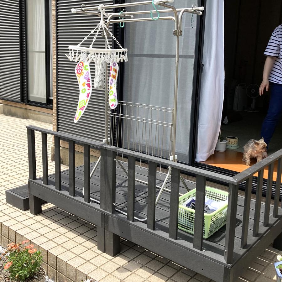 ウッドデッキ 組合せ7点セット 本体4 ステップ1 コーナーパネル1 サイドパネル1 人工木 樹脂 ベランダ 縁側 庭 DIY 組立て 錆びない 腐らないの画像