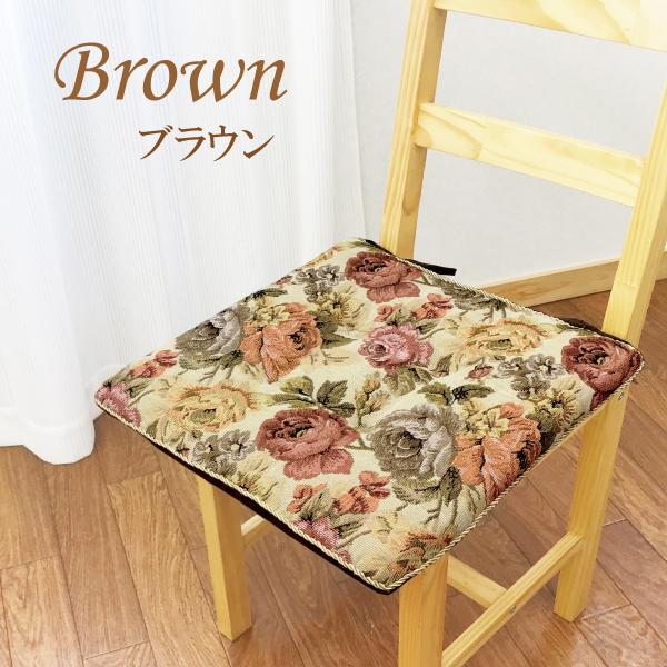 花柄クッション・座布団・ベージュ クッション 座布団 紐付き ウレタン入り 花柄 ゴブラン織り おしゃれ