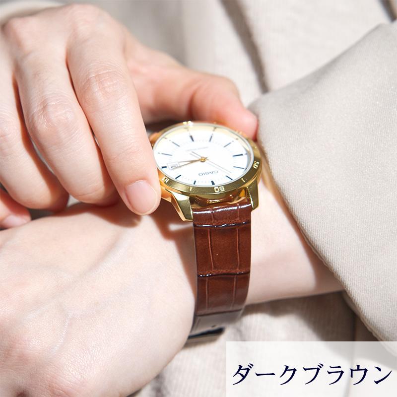腕時計ベルト 本革 牛革 クロコ型押し 薄め バネ棒・交換工具付 時計