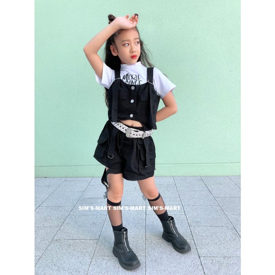 ダンス衣装 セットアップ K-POP 韓国 ガールズヒップホップ キッズダンス衣装 子供ダンス服 ダンスウェア 派手 トップス ビスチェ ショートパンツ カーゴパンツ｜lifeutility｜04