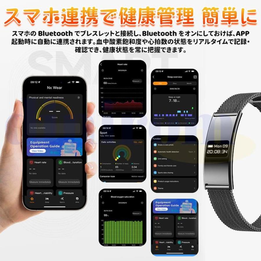 2026最新登場 スマートブレスレット 心拍数 血中酸素 24時間健康管理