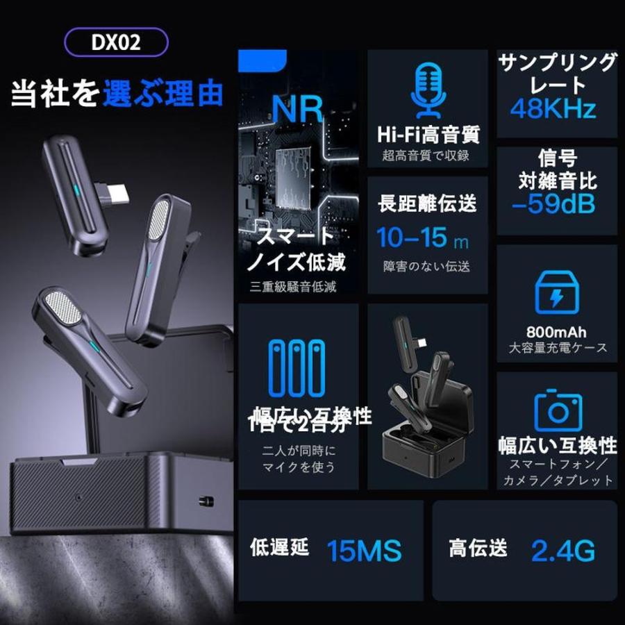 ワイヤレスマイク ピンマイク Type-C 全3種 無線マイク 設定不要