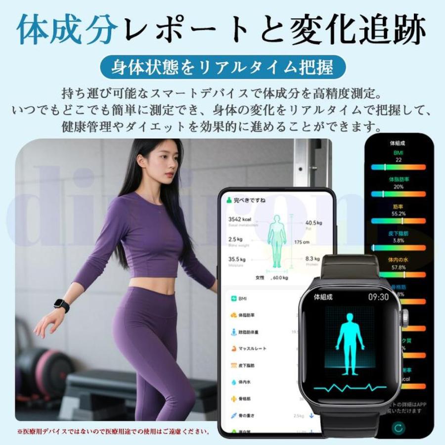2026最新 スマートウォッチ 医療レベル健康-評価「血液成分 体組成分析」通話機能 ECG心電図 血中脂質 尿酸 血圧 心拍数 血中酸素 体温 日本製センサー ギフトの画像