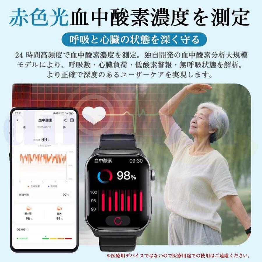 2026最新 スマートウォッチ 医療レベル健康-評価「血液成分 体組成分析」通話機能 ECG心電図 血中脂質 尿酸 血圧 心拍数 血中酸素 体温 日本製センサー ギフトの画像